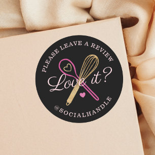 Kärlek? Lämna A Review Bakery Whisk & Spoon Black Runt Klistermärke