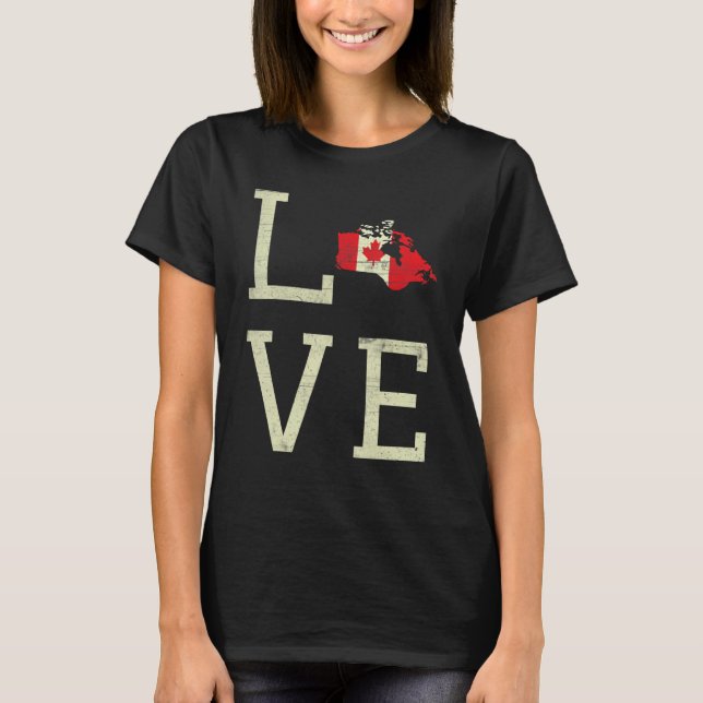 Kärlek Land Karta Kanada-dagen Maple Proud Canadia T Shirt (Framsida)