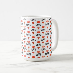 Kärlek Läppar och Hearts-kaffe Mugg