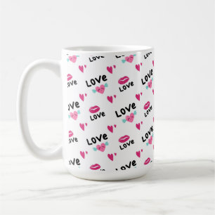 Kärlek Läppar och Hearts-kaffe Mugg