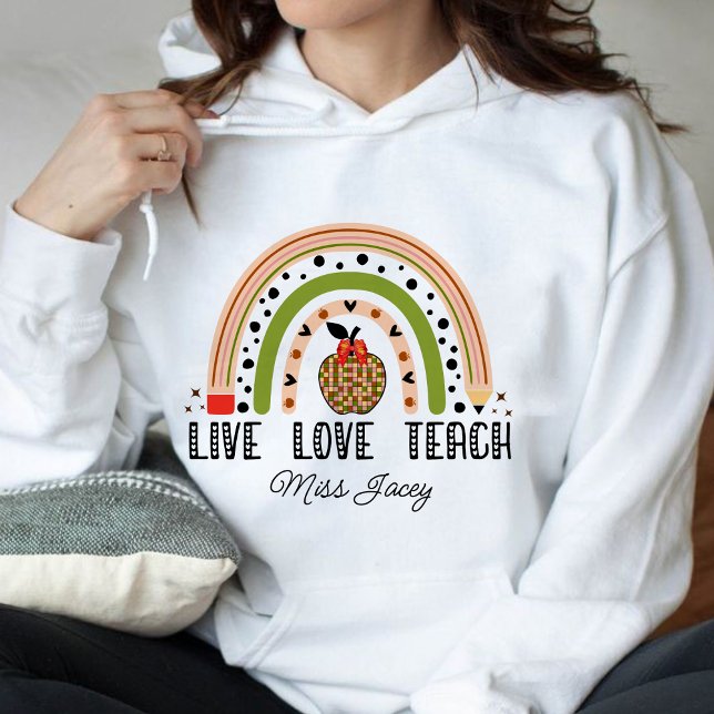 Kärlek Lär Inspirera Regnbåge Läraruppskattning T Shirt (LIVE LOVE TEACH RAINBOW Personalized Name Teacher hoodie, teacher gift, teacher appreciation gifts)
