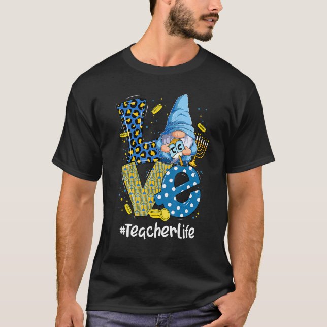 Kärlek lärare Life Leopard Gnome Lycklig Chanukah  T Shirt (Framsida)