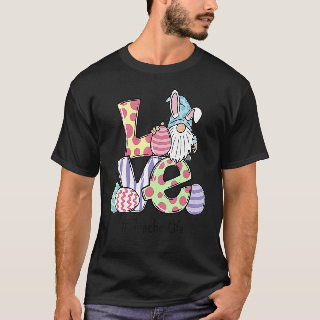 Kärlek Lärare Life Påsk Gnome Egg Hunting Basket T Shirt (Framsida)