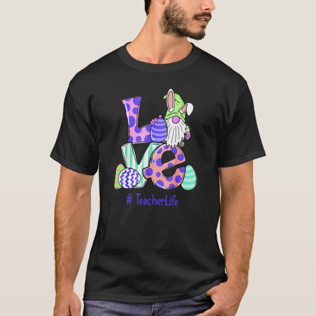Kärlek Lärare Life Påsk Gnome Egg Hunting Basket T Shirt (Framsida)