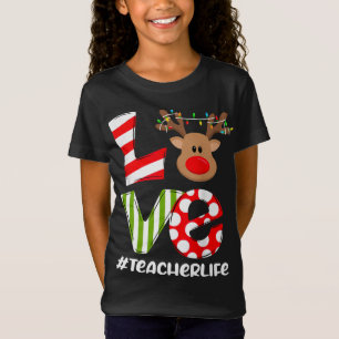 Kärlek Lärare Life Reindeer Santa Hat Teacher Chri T Shirt