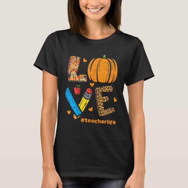 Kärlek Lärare Pumpkin Leopard Fall Autumn Thanksgi T Shirt (Framsida)