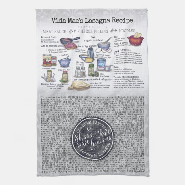  Kärlek  Lasagna Lasagna Recipe Tea Towel Kökshandduk (Vertikal)