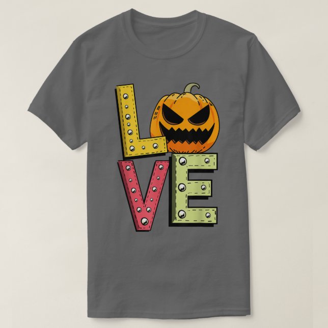 Kärlek Lazy Halloween Costume Pumpkin Jack o lante T Shirt (Design framsida)