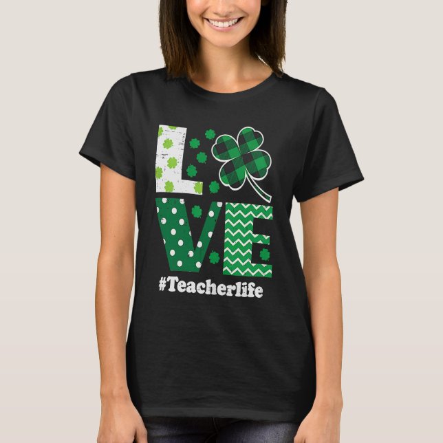 Kärlek Leopard Shamrock Teacher Life St Patrick Da T Shirt (Framsida)