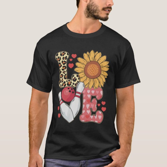 Kärlek Leopard Solros Bowling Alla hjärtans dag Bo T Shirt (Framsida)