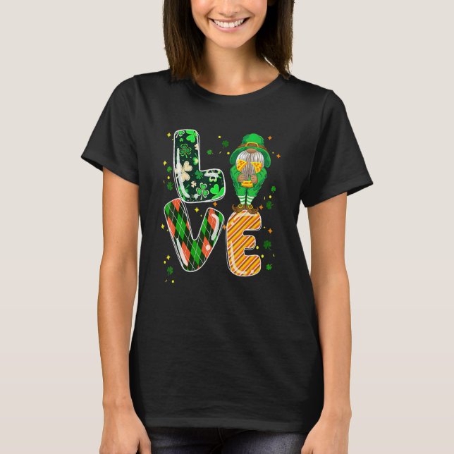 Kärlek Leprechaun Hästsko Shamrock irländsk St Pat T Shirt (Framsida)