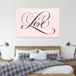 KÄRLEK Lettering Calligraphy Rosa och svart Canvastryck