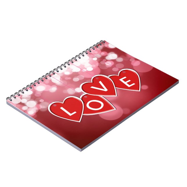 Kärlek Lettering Red Hearts Anteckningsbok Med Spiral (Vänstra Sidan)