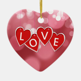 Kärlek Lettering Red Hearts Julgransprydnad Keramik