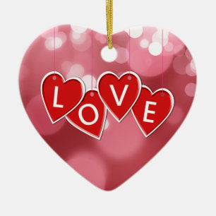 Kärlek Lettering Red Hearts Julgransprydnad Keramik