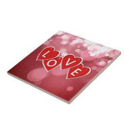 Kärlek Lettering Red Hearts Kakelplatta