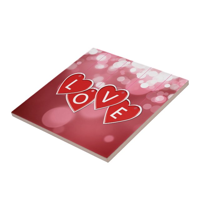 Kärlek Lettering Red Hearts Kakelplatta (Sidan)