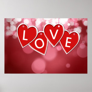 Kärlek Lettering Red Hearts Poster