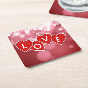 Kärlek Lettering Red Hearts Underlägg Papper Kvadrat