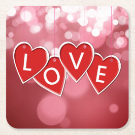 Kärlek Lettering Red Hearts Underlägg Papper Kvadrat