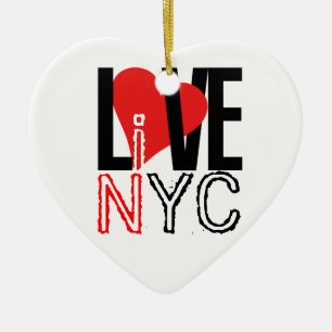 Kärlek & Lev i NYC Hjärtdekorerad svart vit Julgransprydnad Keramik