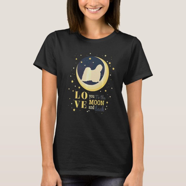 Kärlek Lhasa Apso Hund till Måne T Shirt (Framsida)