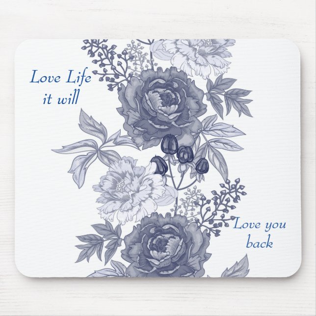 Kärlek Life Blue Blommigt Mouse Pad Musmatta (Framsidan)