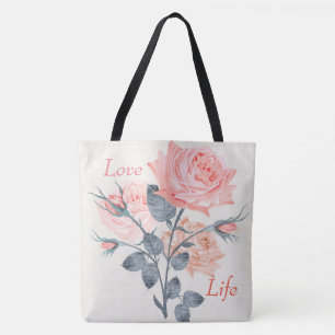 Kärlek Life Cream Blommigt FashionTote Tygkasse