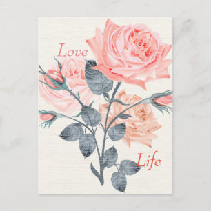 Kärlek Life Cream Blommigt Postcard Designer Vykort
