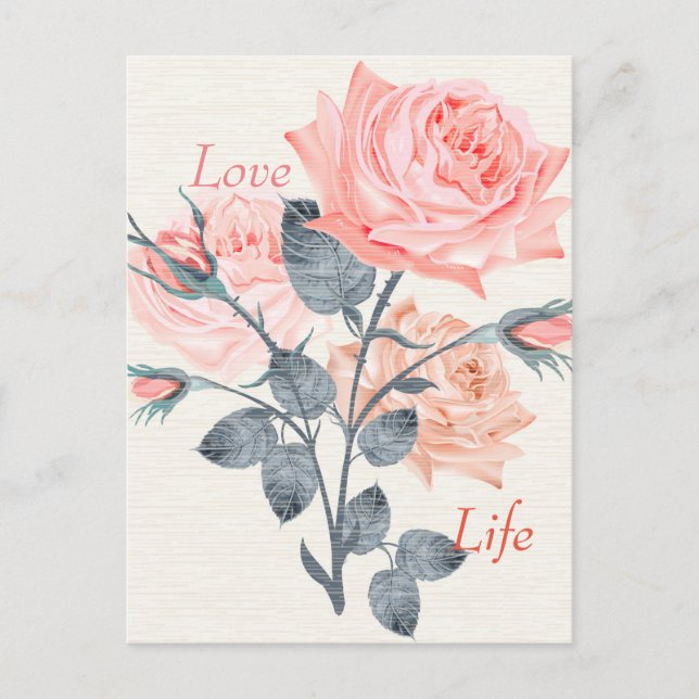 Kärlek Life Cream Blommigt Postcard Designer Vykort (Framsida)