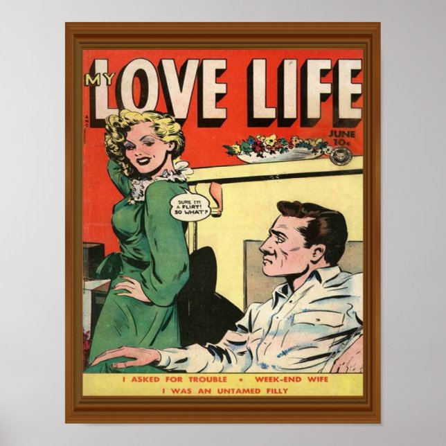 Kärlek Life Flirt Romantik Tecknad Illustration Re Poster (Framsidan)