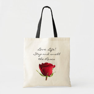 Kärlek Life Stop & Smell Rosor Röd ros Tote Bag Tygkasse