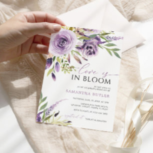 Kärlek ligger i Bloom Lila Ro Blommigt Möhippa Inbjudningar
