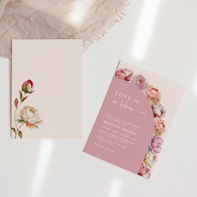 Kärlek ligger i Bloom Rosa Peony Ram Möhippa i Inbjudningar (Skapare uppladdad)