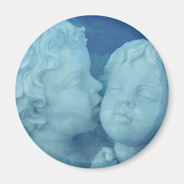 Kärlek ligger i Luft, Vintage Stone Änglar Kissing Magnet (Framsidan)