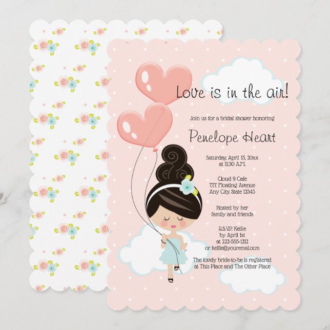 Kärlek ligger i Möhippan Luft i Asien på molnet 9  Inbjudningar (Fram/baksida)