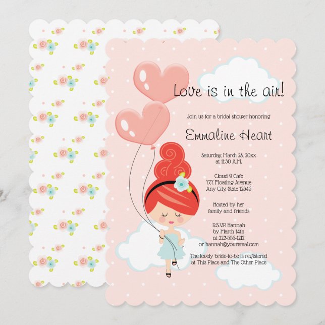 Kärlek ligger i Rödhåriget Luft Möhippa 9 Inbjudningar (Fram/baksida)