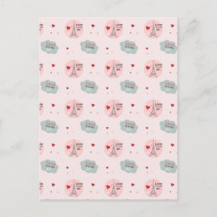 Kärlek ligger i torn och mönster i luft vid eiffel vykort