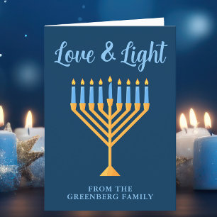 Kärlek & Light Anpassningsbar Blue Guld Hanukkah M Helgkort
