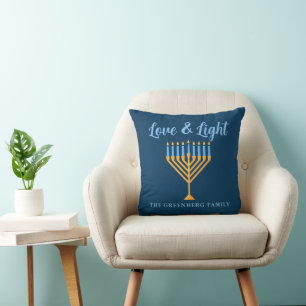 Kärlek & Light Anpassningsbar Blue Guld Hanukkah M Kudde
