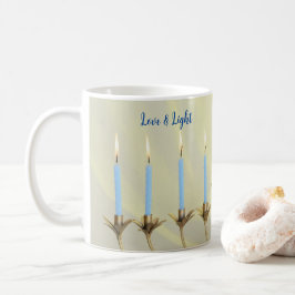 Kärlek & Light Blue Candles Guld Menorah Kaffemugg