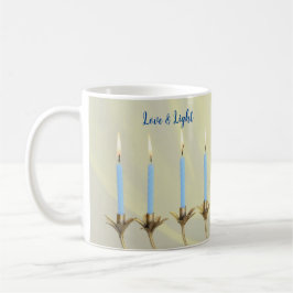 Kärlek & Light Blue Candles Guld Menorah Kaffemugg
