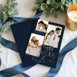 Kärlek Light Joy Star David Hanukkah Photo Collage Julkort<br><div class="desc">Elegant Hanukkah,  tre fotosamlingskort med elegant-typografi "Kärlek Joy Light" i faux guld. Skrämmande guld-stjärnor skapar David stjärna. Bild efter Moodthology Papery.</div>