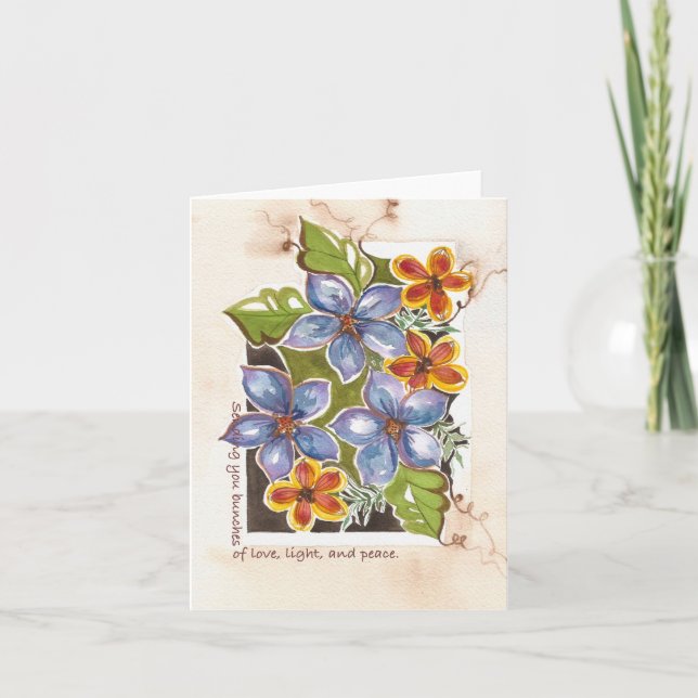 Kärlek, light och fredsvattenfärgsskydd för Blommi Kort (Framsida)
