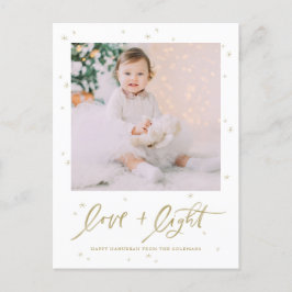 Kärlek & Light Push Lettering Guld Lycklig Hanukka Helg Vykort