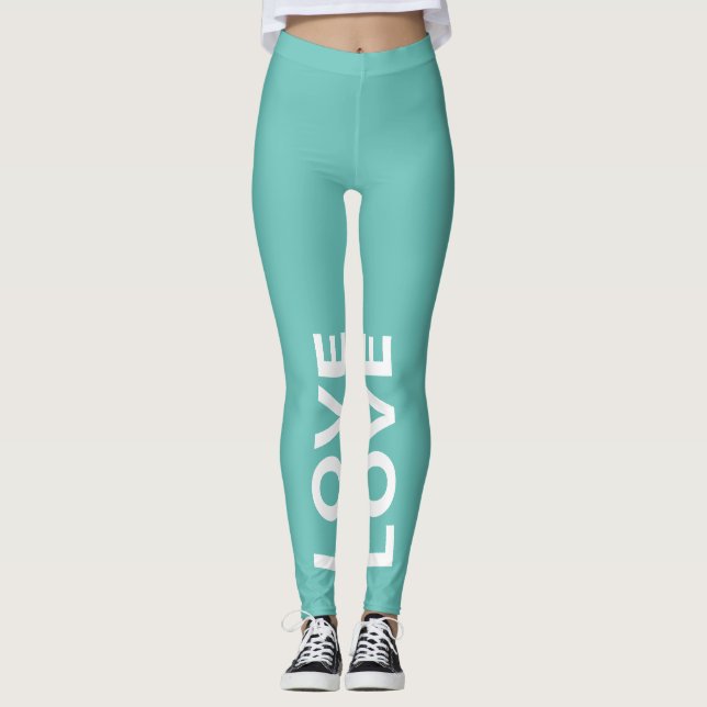 Kärlek Light Teal Monochrome Classic Text Leggings (Framsida)