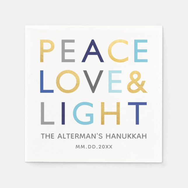 Kärlek & Light Typography Hanukkah Helgdag Blue Gu Pappersservett (Framsidan)