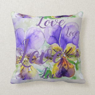 Kärlek Lila blommigt blomma Vattenfärg Viola Mö Kudde