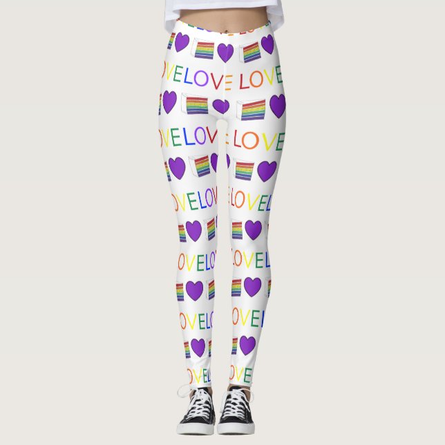 KÄRLEK Lila Heart Rainbow Cake Gay pride Leggings (Framsida)