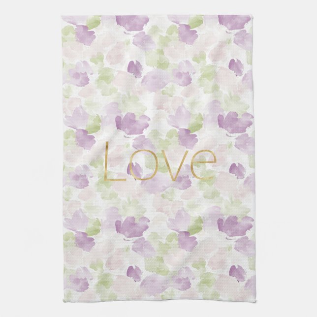 Kärlek Lila Lavendel Rosblad Blommig Kökshandduk (Vertikal)